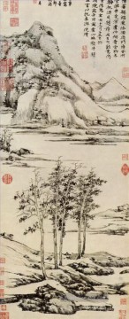  fluss - Bäume in einem Flusstal in y shan 1371 alten China Tinte